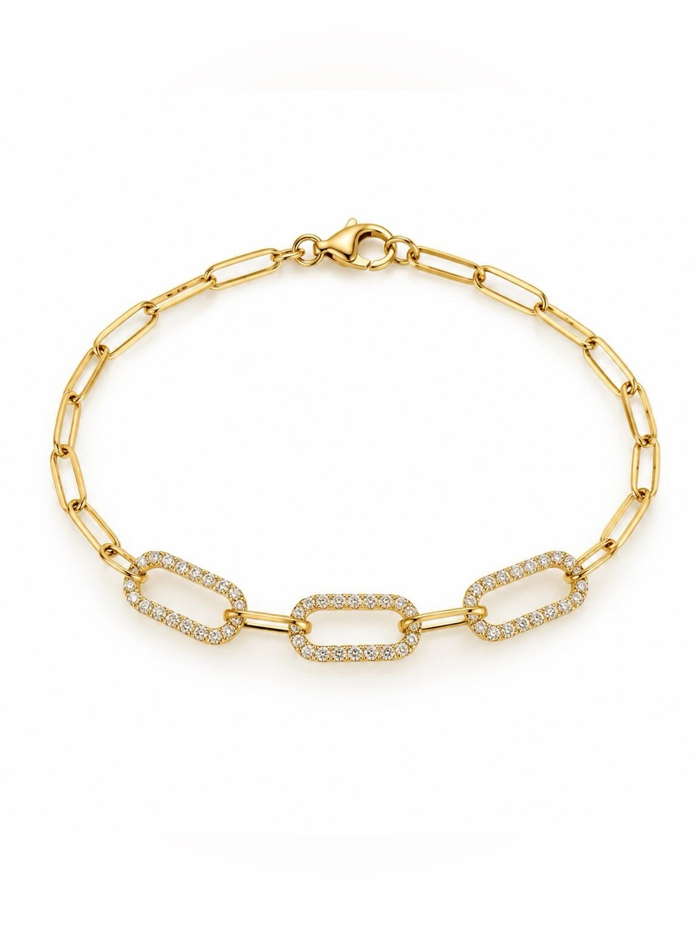 18K Solid Real Yellow Gold Paperclip Natural Diamond Bracelet 7.25โณ
